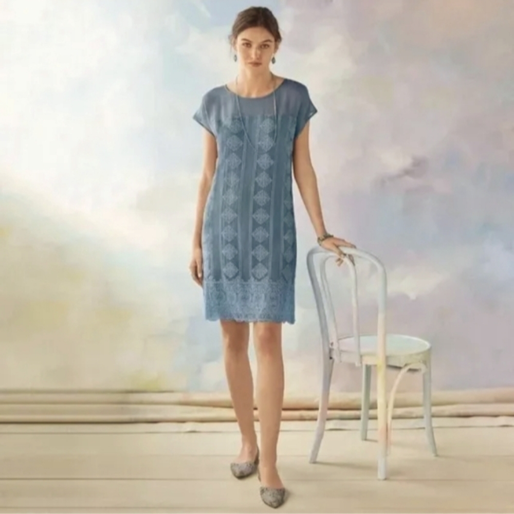 Sundance Light Blue Embroidered Mini Dress
